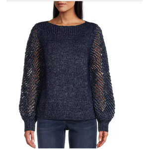 Tommy Bahama Wool Blend Shimmer Boat Neck Long Balloon Sleeve Sweater Sz XLCNWT